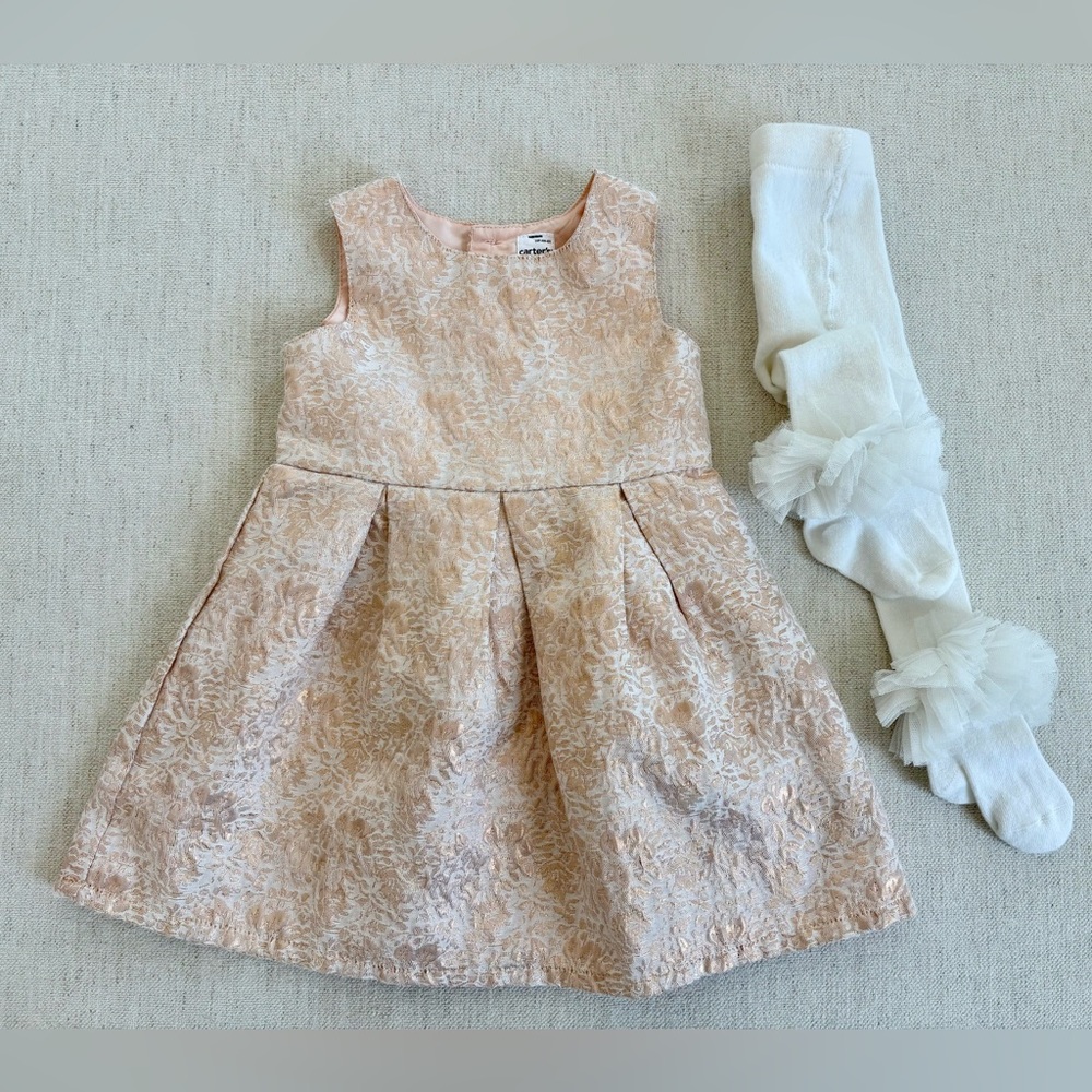 Carter's Jacquard Rose Gold Metallic Dress Sz 12 M